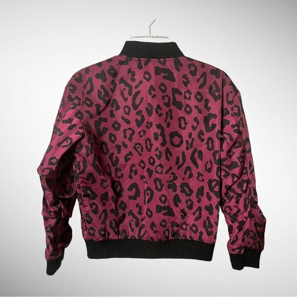 Art Class Girl Burgundy and Black Leopard Print Bomber Jacket Size Medium 7/8 - Picture 2 of 7